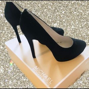 Brand new Michael Kors black platform suede pumps